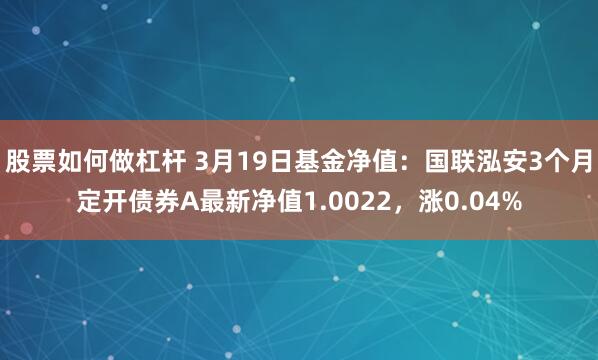 股票如何做杠杆 3月19日基金净值：国联泓安3个月定开债券A最新净值1.0022，涨0.04%