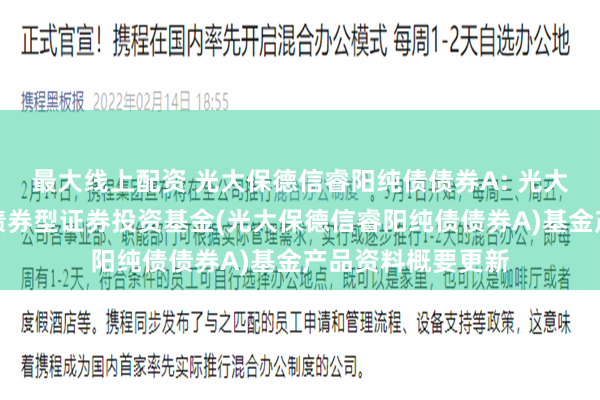 最大线上配资 光大保德信睿阳纯债债券A: 光大保德信睿阳纯债债券型证券投资基金(光大保德信睿阳纯债债券A)基金产品资料概要更新