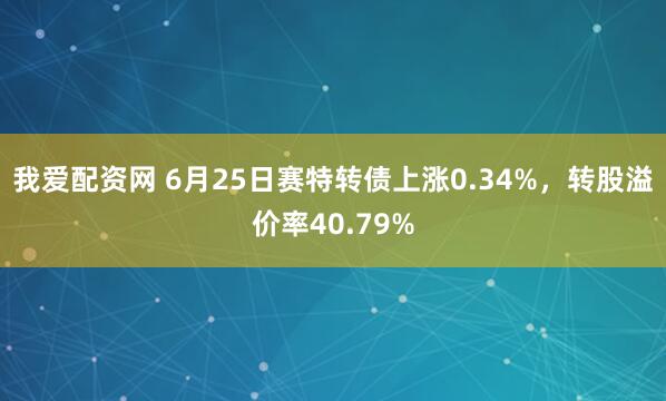 我爱配资网 6月25日赛特转债上涨0.34%，转股溢价率40.79%